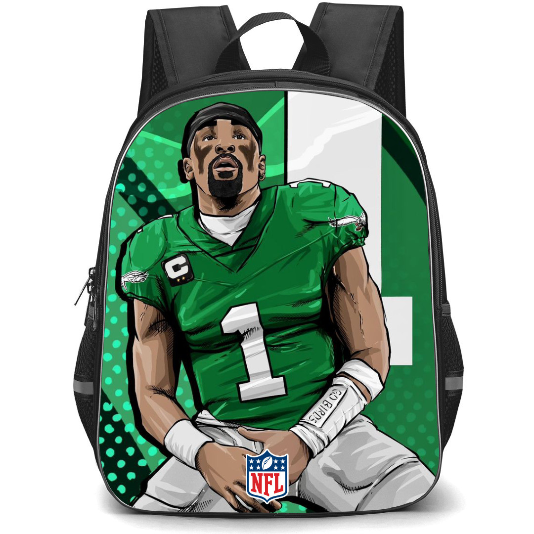 NFL Jalen Hurts Backpack StudentPack - Jalen Hurts 1 Philadelphia Eagles Sitting Green Illustration Poster