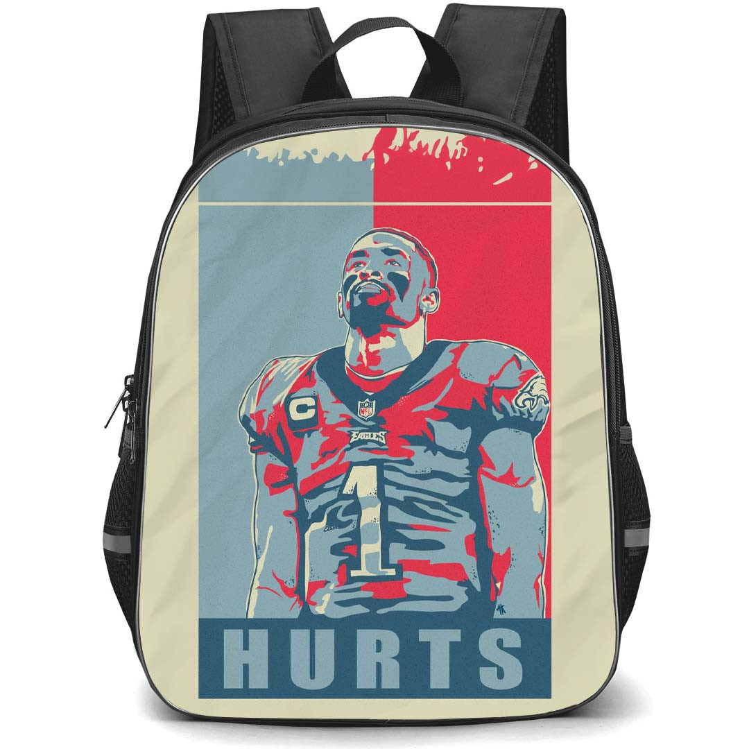 NFL Jalen Hurts Backpack StudentPack - Jalen Hurts 1 Philadelphia Eagles Standing Blue Red Illustration