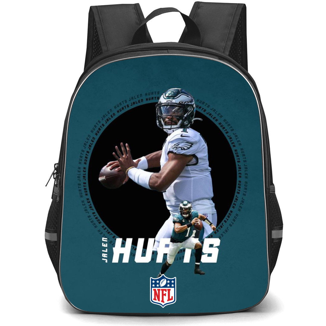 NFL Jalen Hurts Backpack StudentPack - Jalen Hurts Philadelphia Eagles Candid On Round Black Background