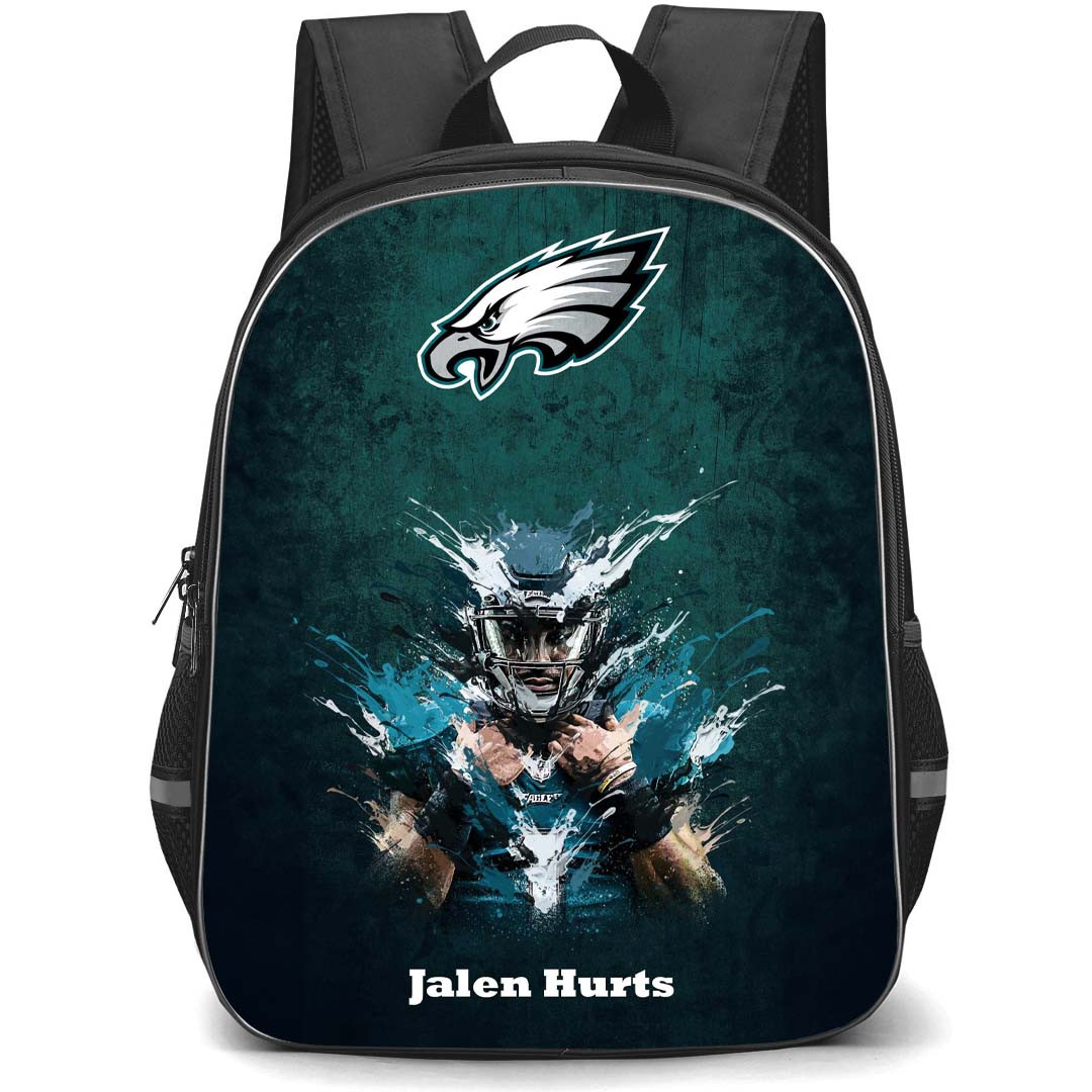 NFL Jalen Hurts Backpack StudentPack - Jalen Hurts 1 Philadelphia Eagles Portrait Paint Art On Green Background