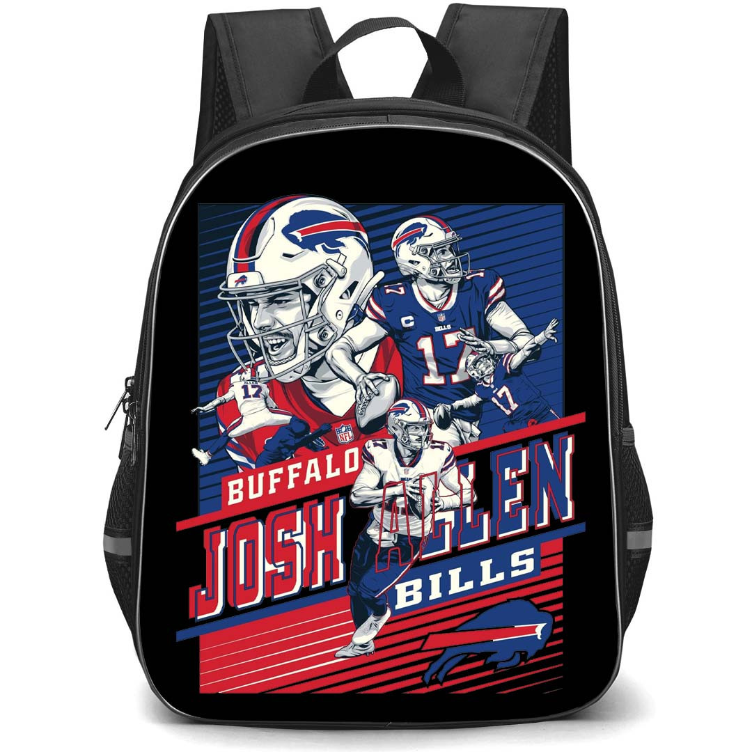 NFL Josh Allen Backpack StudentPack - Josh Allen 17 Buffalo Bills Illustration Art On Black Background