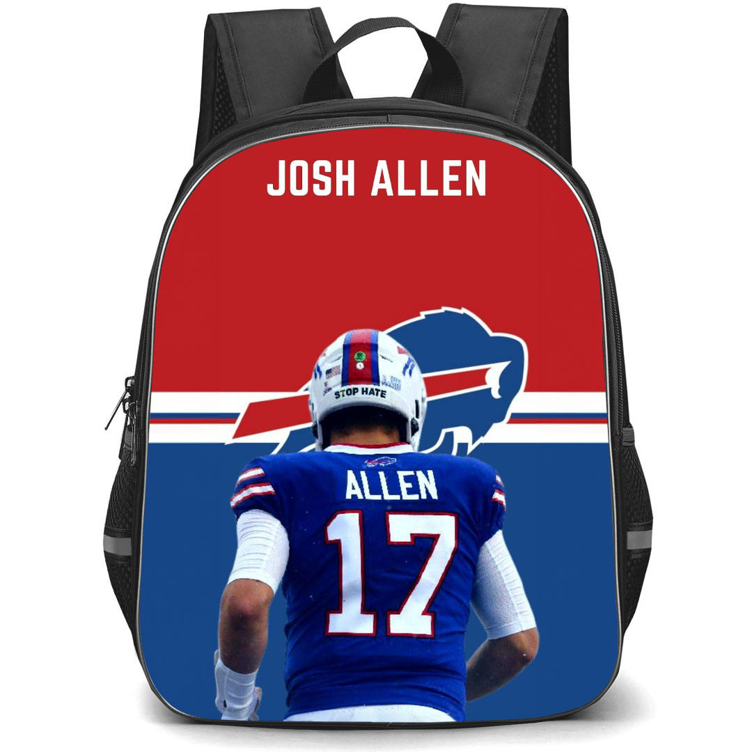 NFL Josh Allen Backpack StudentPack - Josh Allen 17 Buffalo Bills Running Back On Red Blue Background