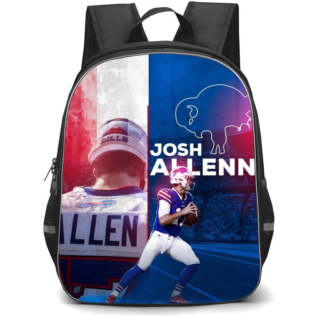 NFL Josh Allen Backpack StudentPack - Josh Allen 17 Buffalo Bills Rushing Play Poster Art