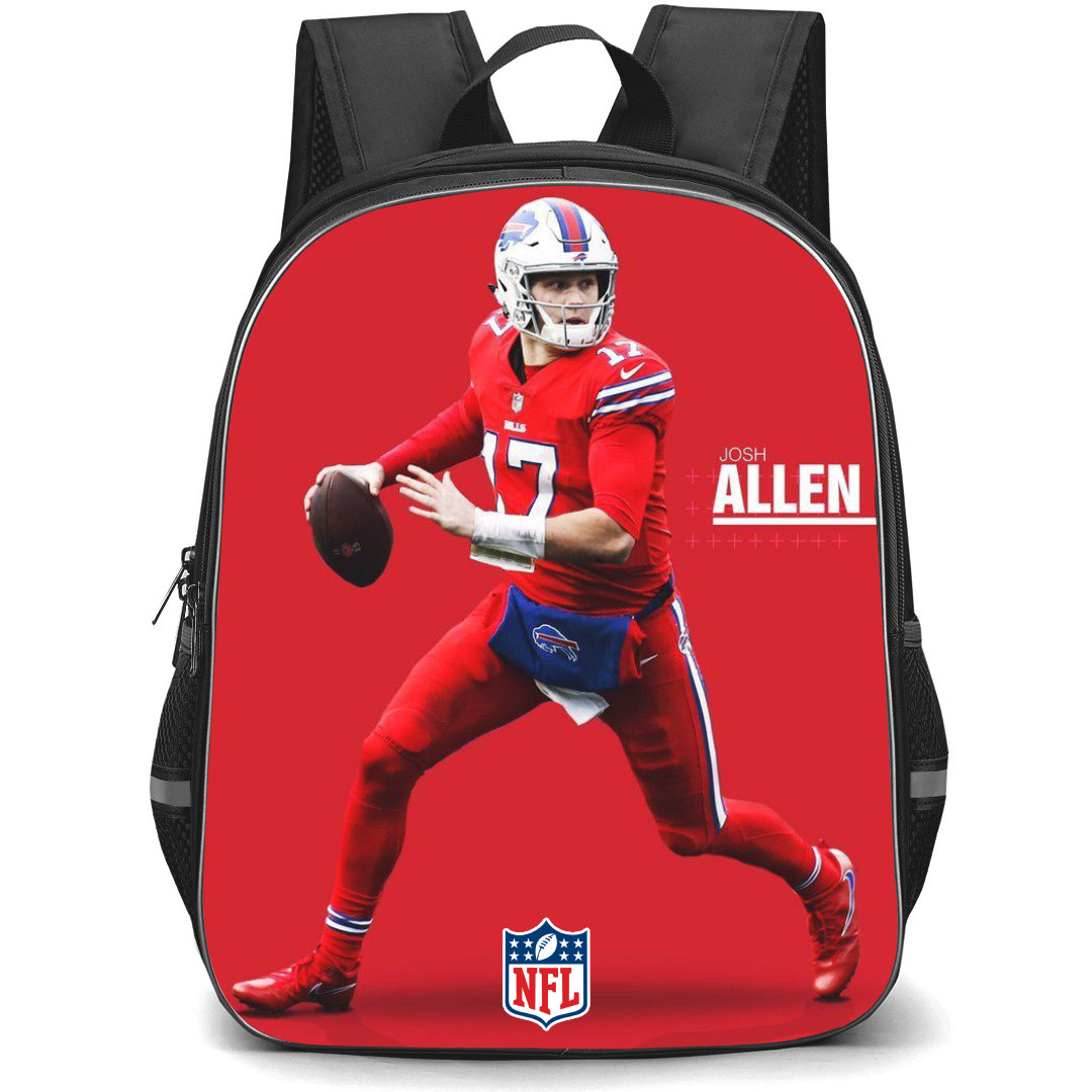 NFL Josh Allen Backpack StudentPack - Josh Allen Buffalo Bills Running On Red Background