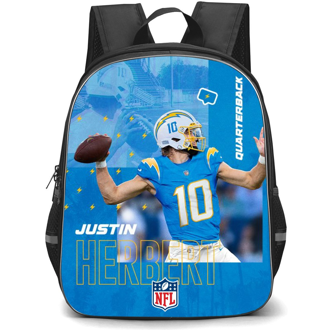 NFL Justin Herbert Backpack StudentPack - Justin Herbert 10 Los Angeles Chargers Quarterback Poster