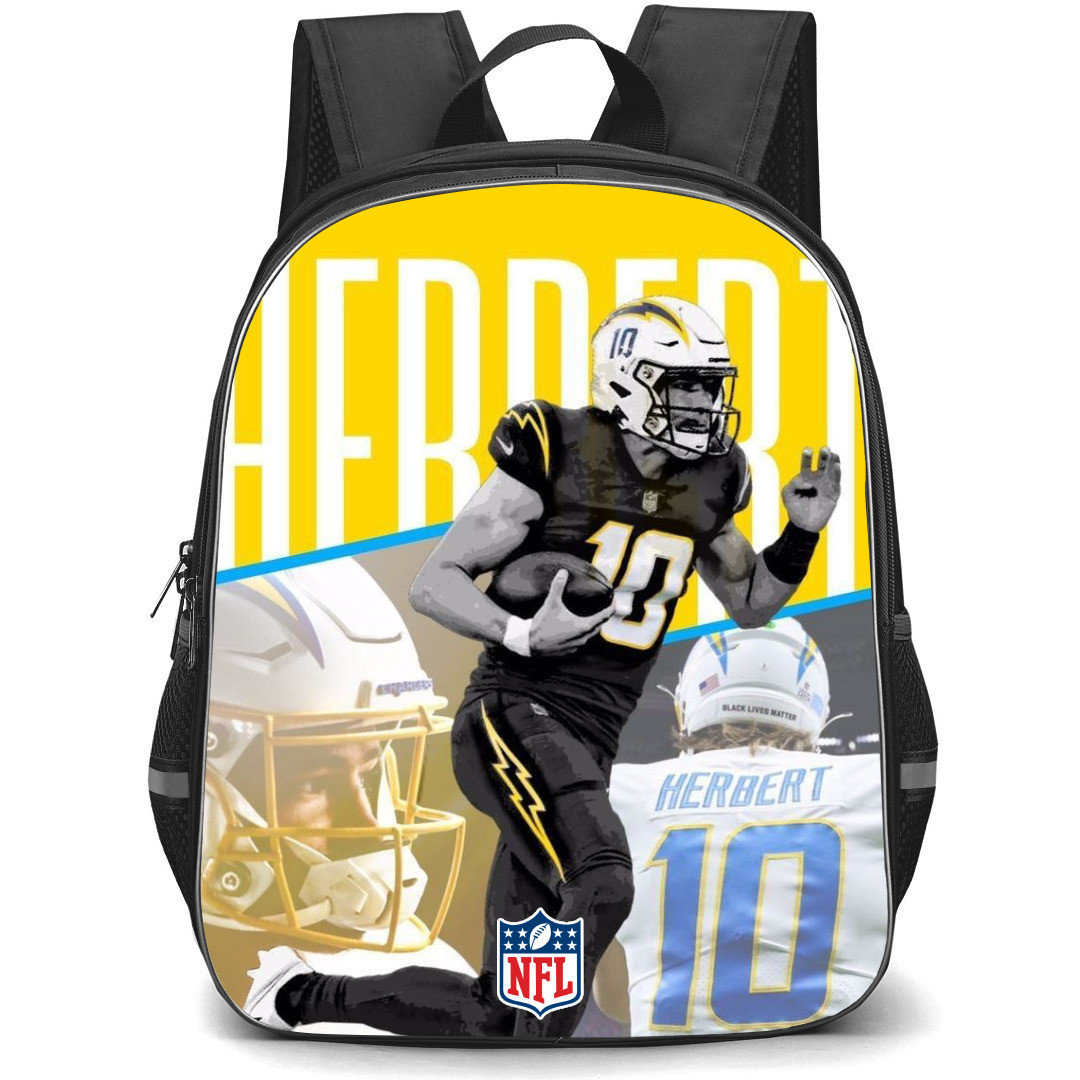 NFL Justin Herbert Backpack StudentPack - Justin Herbert Los Angeles Chargers Running On Yellow Background