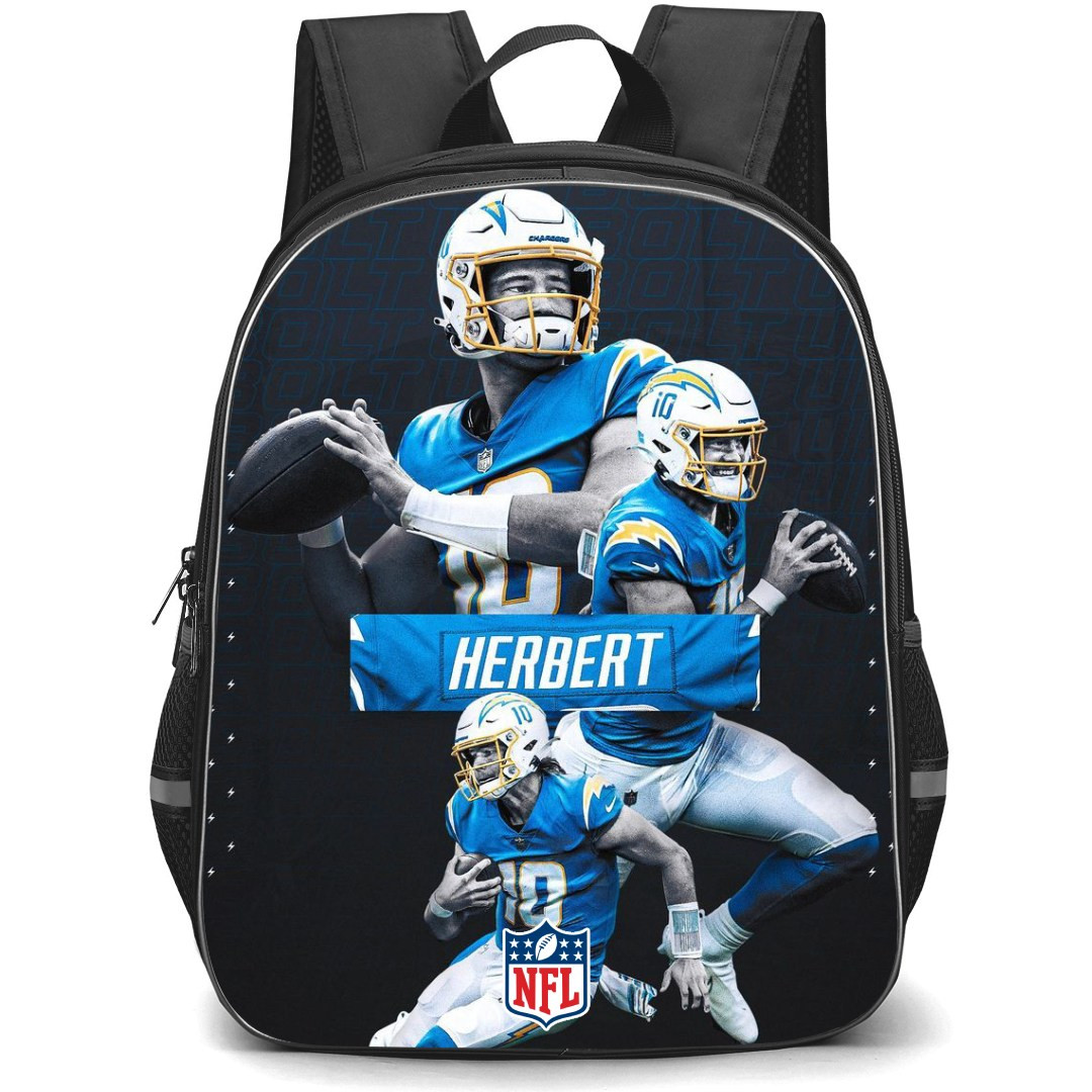 NFL Justin Herbert Backpack StudentPack - Justin Herbert Los Angeles Chargers Throwing Machine Poster