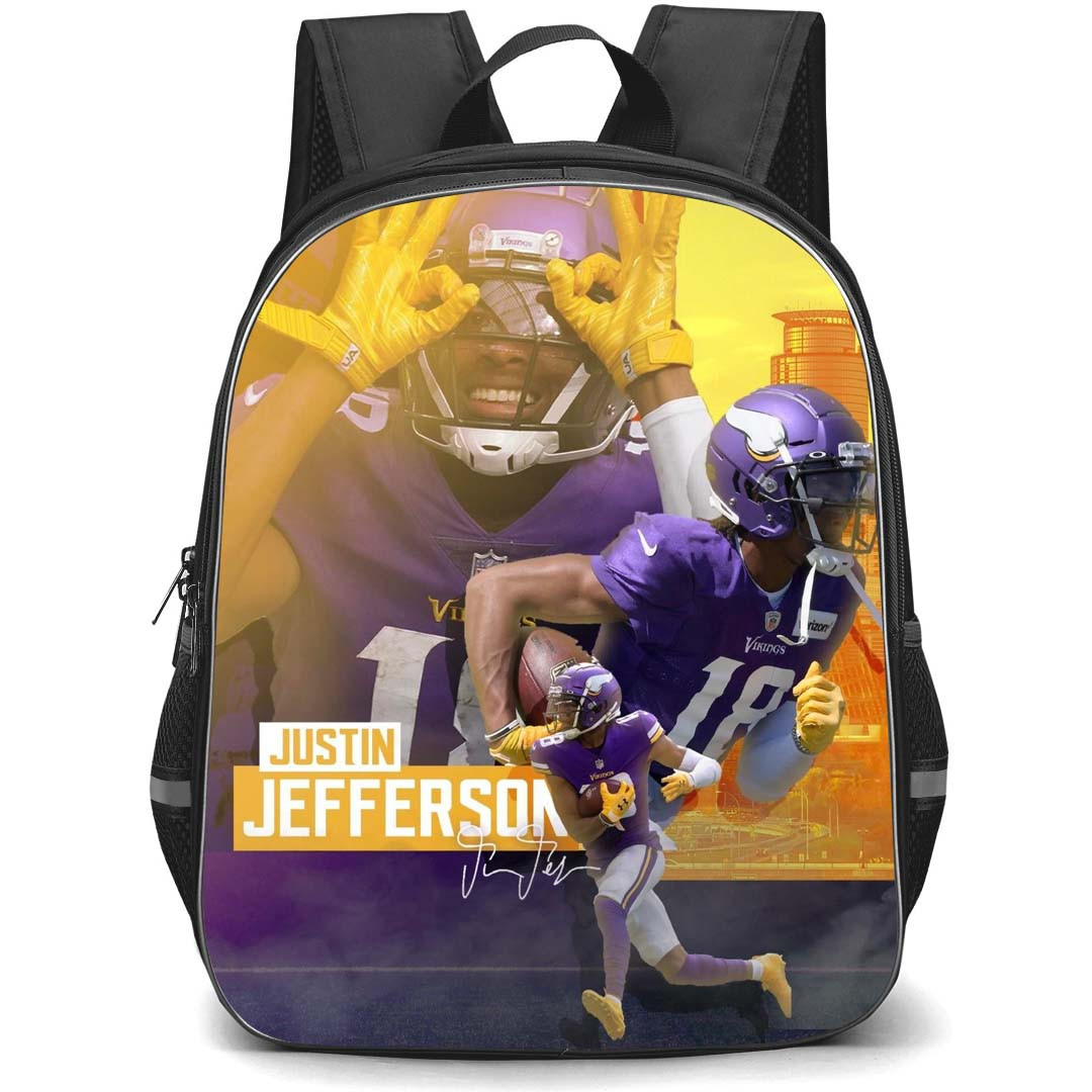 NFL Justin Jefferson Backpack StudentPack - Justin Jefferson 18 Minnesota Vikings Rushing Play Poster