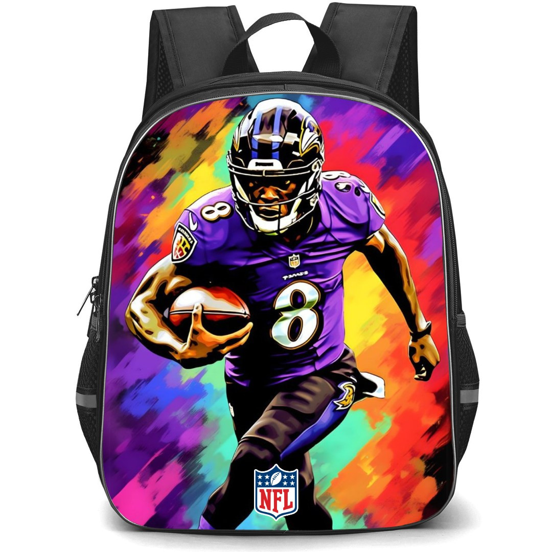 NFL Lamar Jackson Backpack StudentPack - Lamar Jackson Baltimore Ravens In Action Colorful Illustration Poster