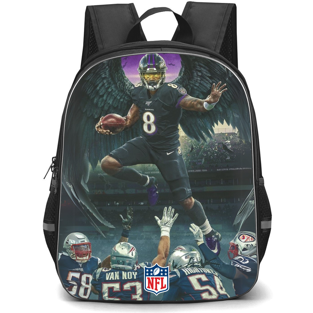 NFL Lamar Jackson Backpack StudentPack - Lamar Jackson Baltimore Ravens Angle Flying Poster