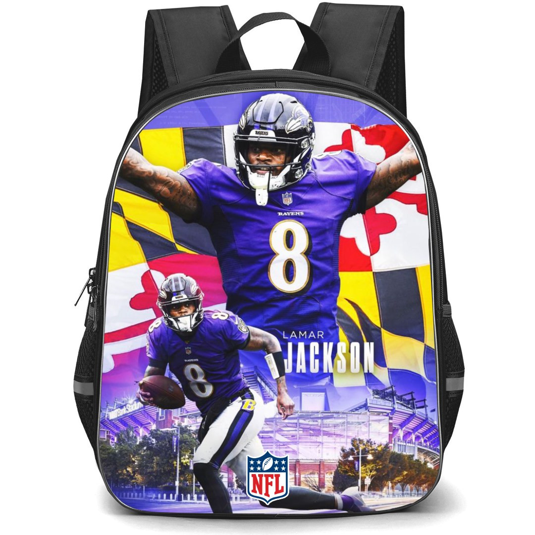 NFL Lamar Jackson Backpack StudentPack - Lamar Jackson 8 Baltimore Ravens Graphic Art Poster