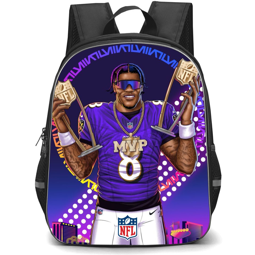 NFL Lamar Jackson Backpack StudentPack - Lamar Jackson Baltimore Ravens MVP Cartoon Art Poster