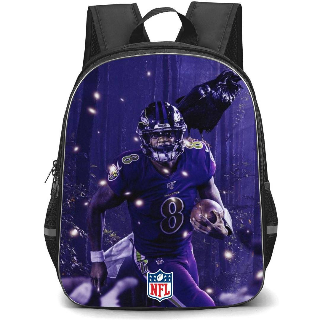 NFL Lamar Jackson Backpack StudentPack - Lamar Jackson Baltimore Ravens In Night Forest Background
