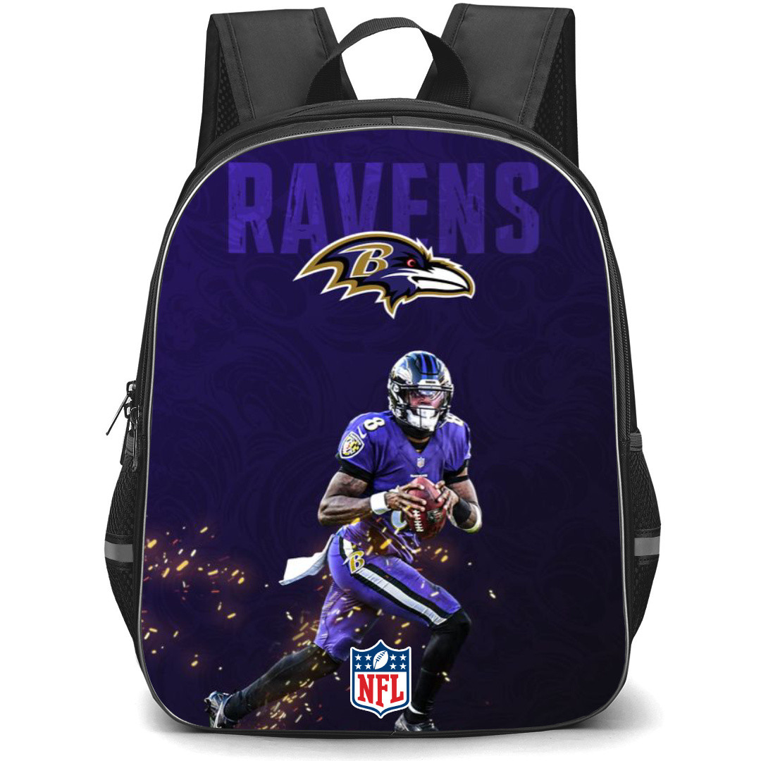 NFL Lamar Jackson Backpack StudentPack - Lamar Jackson Baltimore Ravens Running On Dark Purple Background
