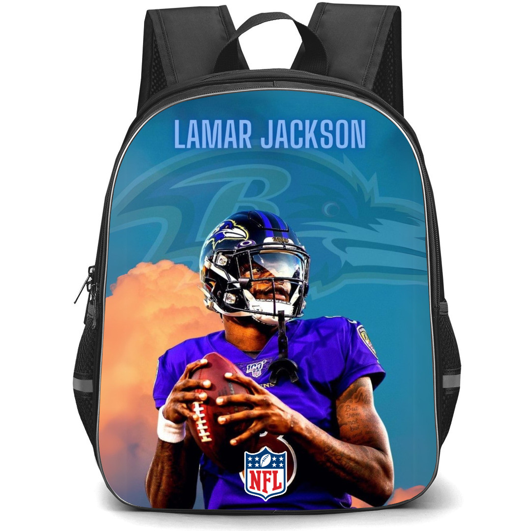 NFL Lamar Jackson Backpack StudentPack - Lamar Jackson Baltimore Ravens Standing On Sky Background