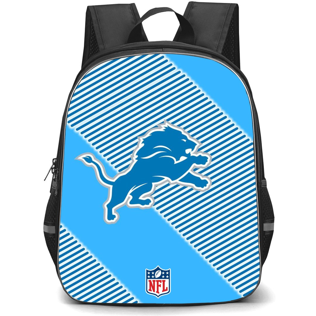 NFL Detroit Lions Backpack StudentPack - Detroit Lions Logo On Blue Line Pattern Background