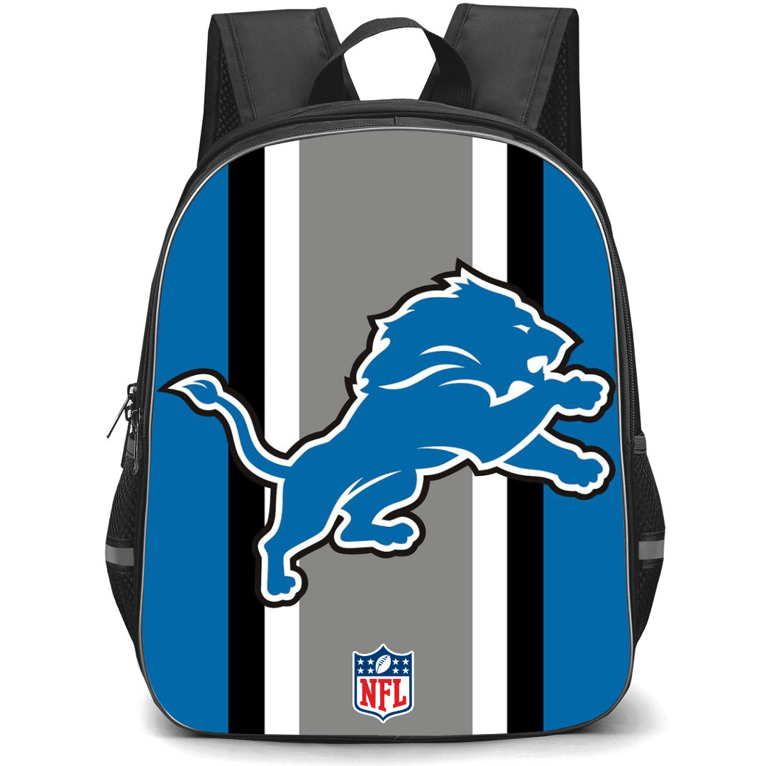 NFL Detroit Lions Backpack StudentPack - Detroit Lions Logo Icon On Blue Gray Stripe Background