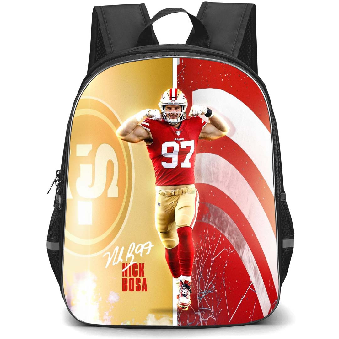 NFL Nick Bosa Backpack StudentPack - Nick Bosa 97 San Francisco 49ers Celebration Poster Art