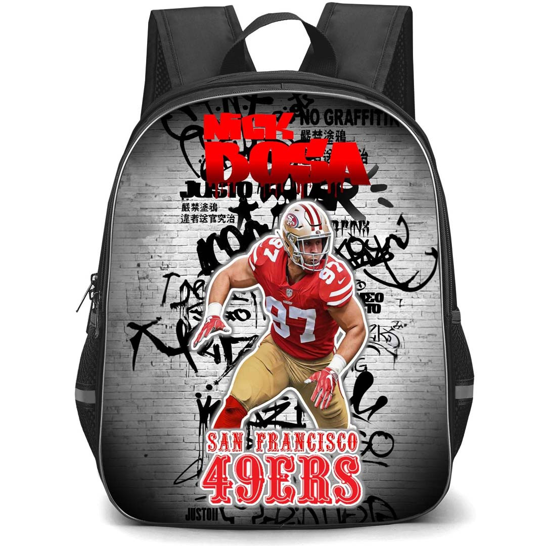 NFL Nick Bosa Backpack StudentPack - Nick Bosa 97 San Francisco 49ers Defensive Lineman Position Poster Art