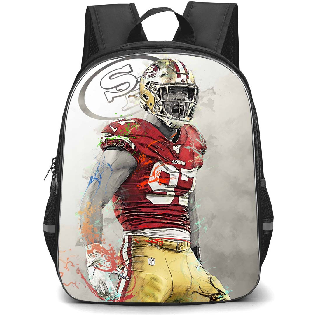 NFL Nick Bosa Backpack StudentPack - Nick Bosa 97 San Francisco 49ers Shouting Paint Poster
