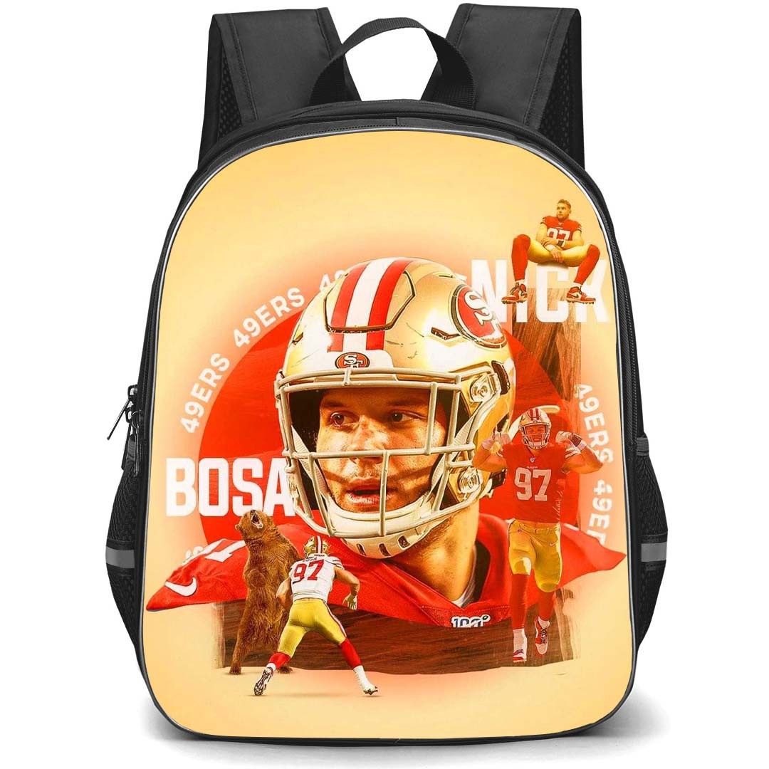 NFL Nick Bosa Backpack StudentPack - Nick Bosa 97 San Francisco 49ers Portrait On Beige Background