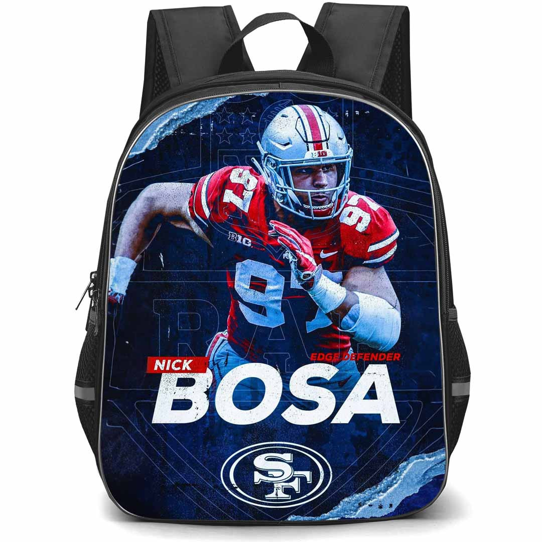 NFL Nick Bosa Backpack StudentPack - Nick Bosa 97 San Francisco 49ers Running Poster