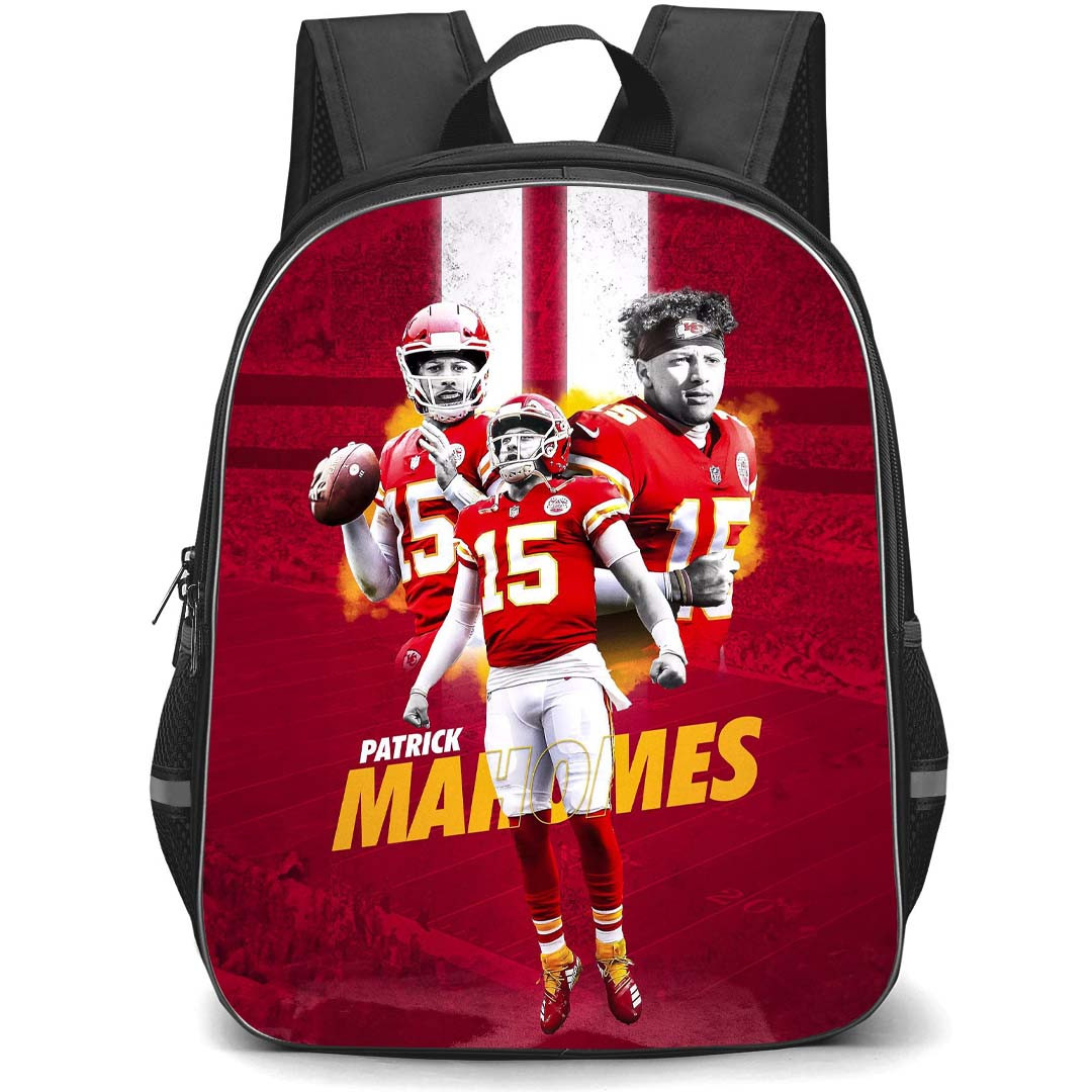 NFL Patrick Mahomes Backpack StudentPack - Patrick Mahomes Kansas City Chiefs 3 Portrait White Stripe Red Background
