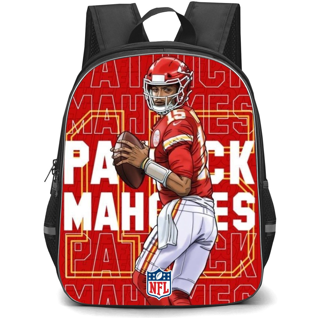 NFL Patrick Mahomes Backpack StudentPack - Patrick Mahomes Looking Back On Word Art Red Background