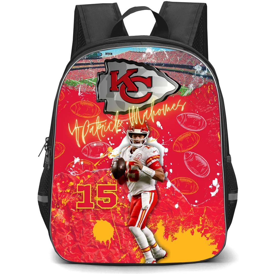 NFL Patrick Mahomes Backpack StudentPack - Patrick Mahomes Kansas City Chiefs Standing on Red Graphic Art