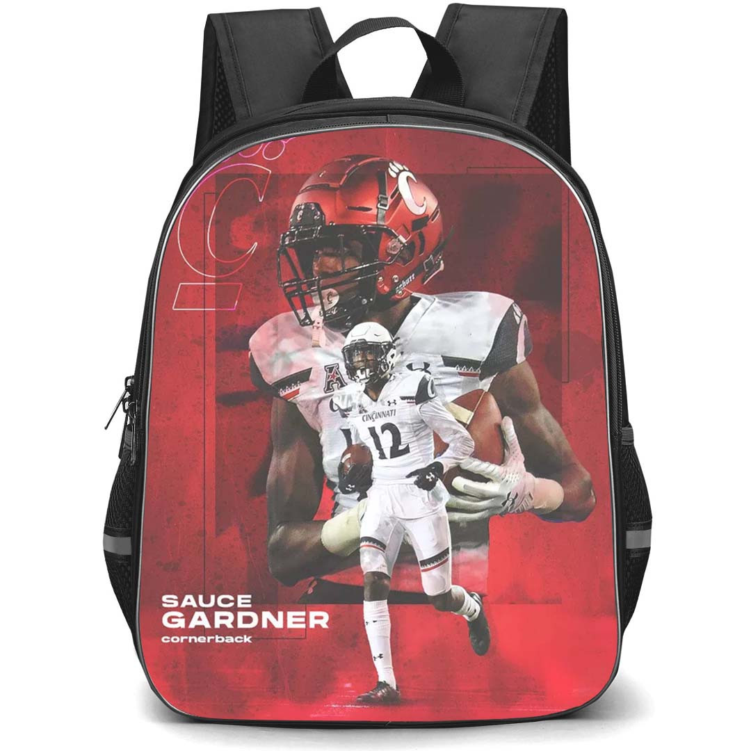NFL Sauce Gardner Backpack StudentPack - Sauce Gardner 12 New York Jets Poster On Red Background