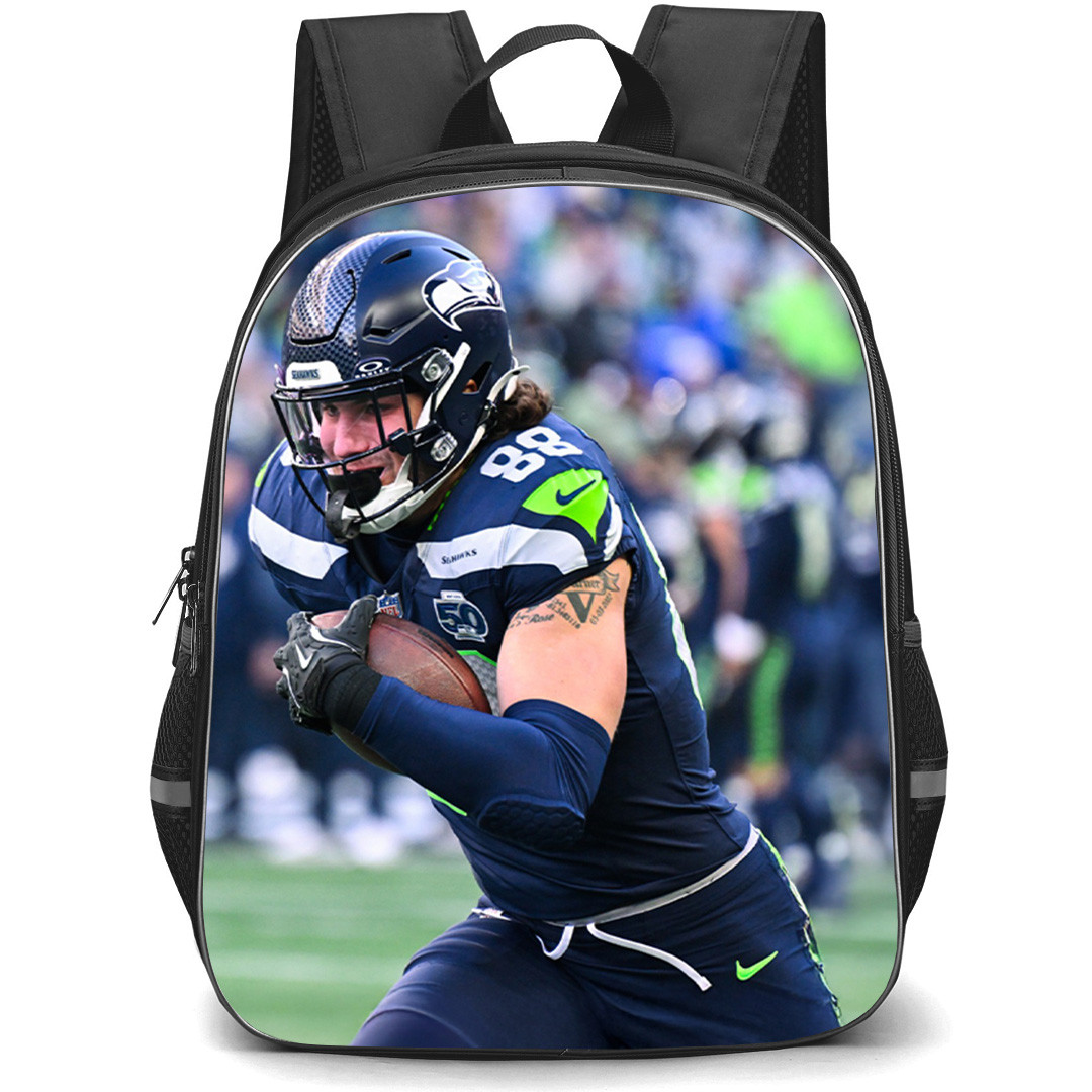 NFL Seattle Seahawks Backpack School Bag StudentPack - Seattle Seahawks AJ Barner Charging with Football on Field