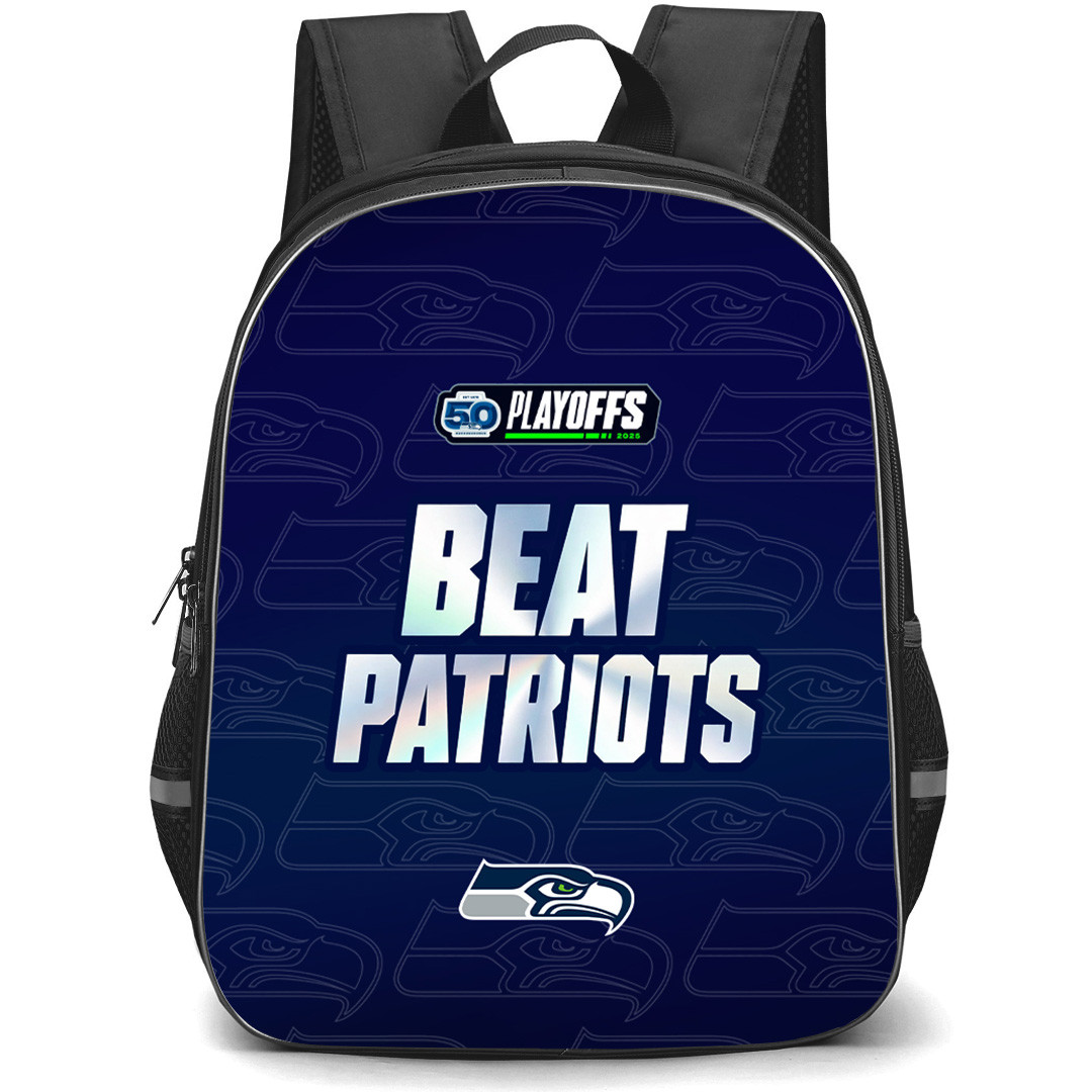 NFL Seattle Seahawks Backpack School Bag StudentPack - Seattle Seahawks Beat Patriots Playoffs Monomark Blue Background