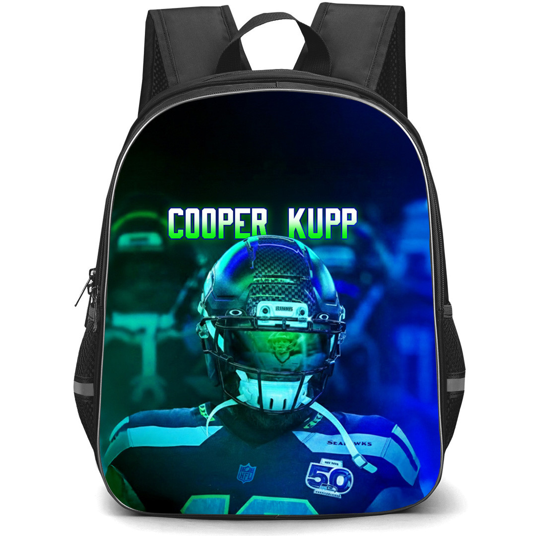NFL Seattle Seahawks Backpack School Bag StudentPack - Seattle Seahawks Cooper Kupp Neon Blue and Green Background