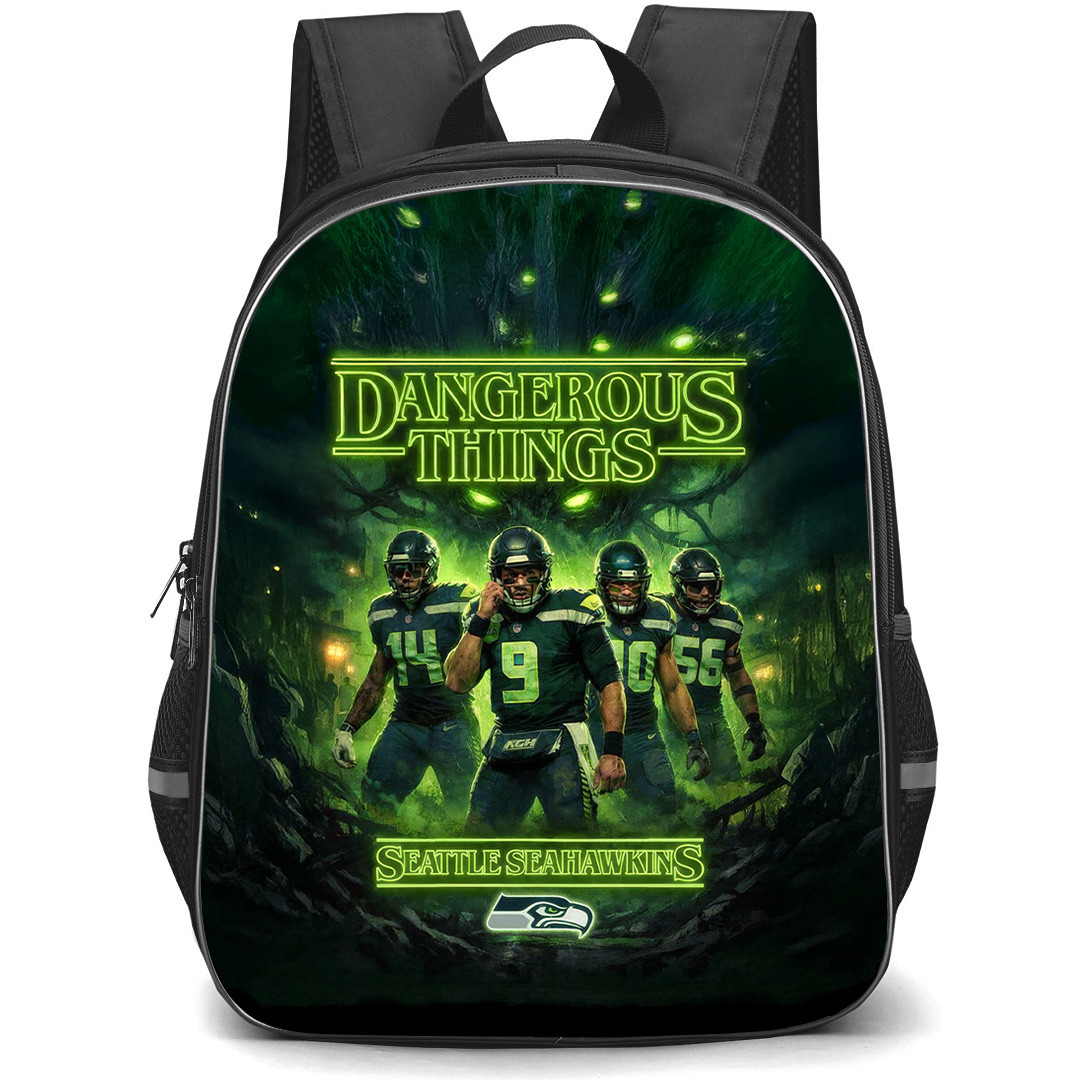 NFL Seattle Seahawks Backpack School Bag StudentPack - Seattle Seahawks Seahawkins "Dangerous Things" Stranger Things Parody