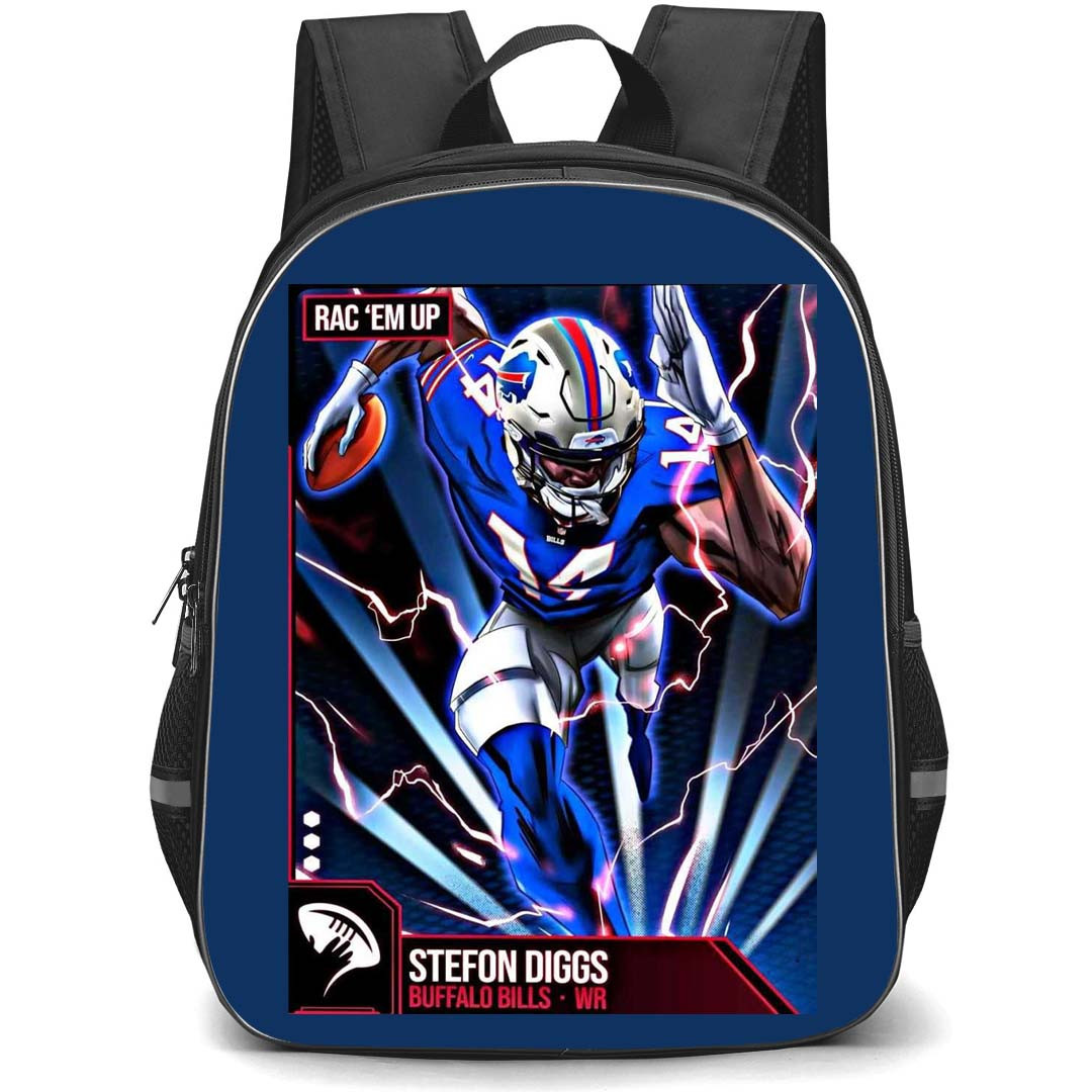 NFL Stefon Diggs Backpack StudentPack - Stefon Diggs 14 Buffalo Bills Illustration Art On Blue Background