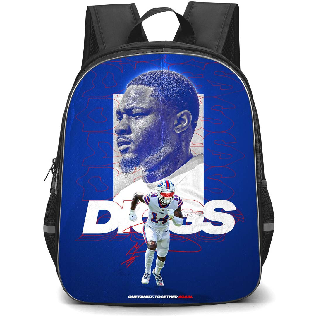 NFL Stefon Diggs Backpack StudentPack - Stefon Diggs 14 Buffalo Bills Side Portrait On Blue Background