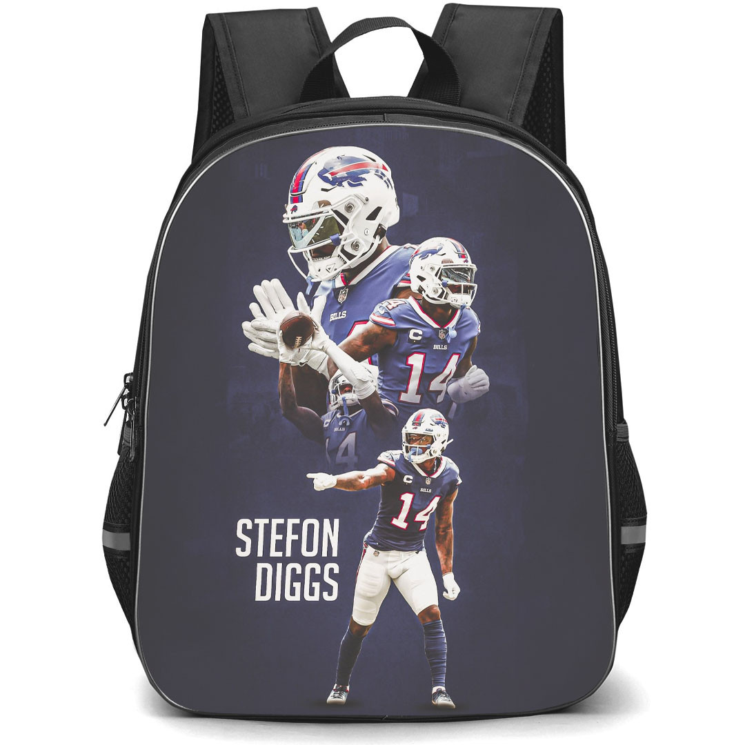 NFL Stefon Diggs Backpack StudentPack - Stefon Diggs 14 Buffalo Bills Standing Blue Background