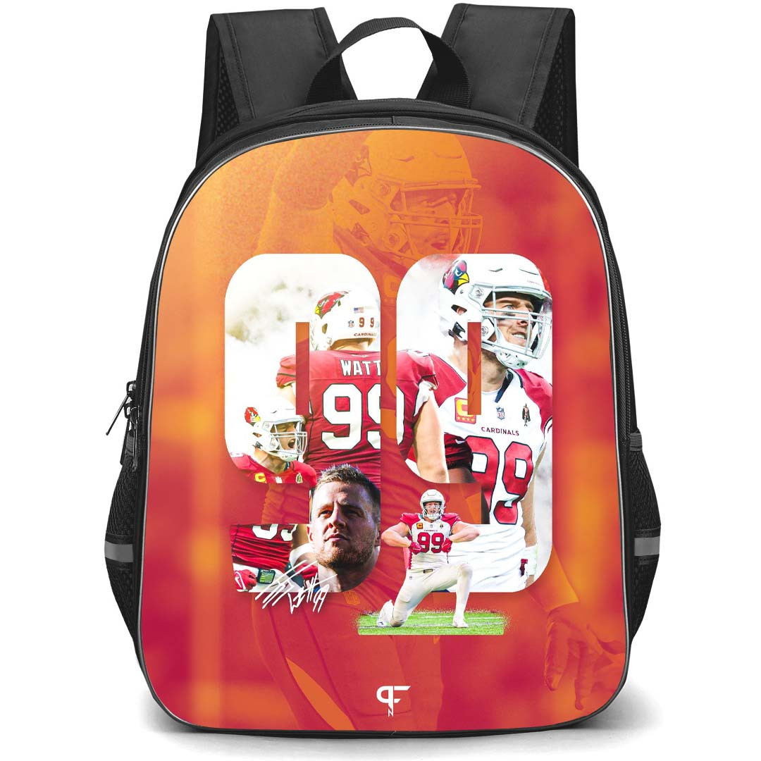 NFL T.J. Watt Backpack StudentPack - T.J. Watt 90 Pittsburgh Steelers Portrait On Jersey Number Red Background
