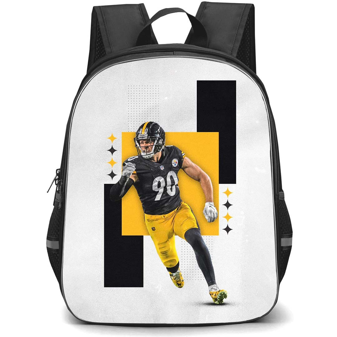 NFL T.J. Watt Backpack StudentPack - T.J. Watt 90 Pittsburgh Steelers Running On Yellow Black Background