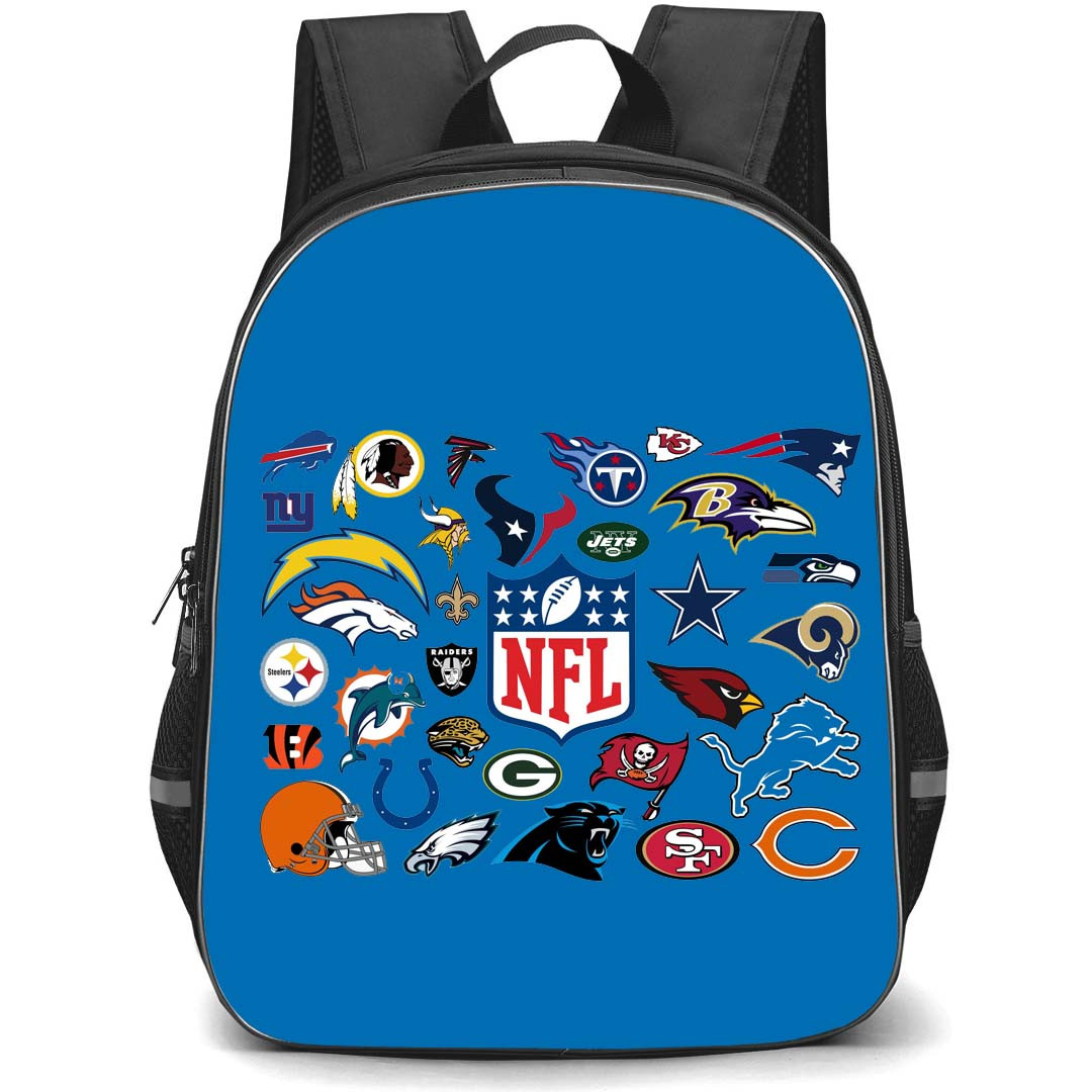 NFL Backpack StudentPack - NFL National Football League All Team Logos On Blue Background