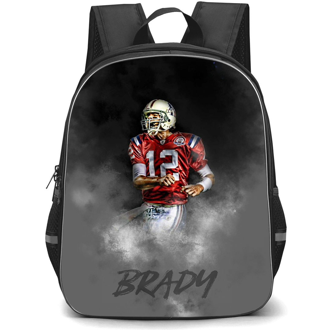 NFL Tom Brady Backpack StudentPack - Tom Brady 12 Tampa Bay Buccaneers Celebration On Dark Smokey Background