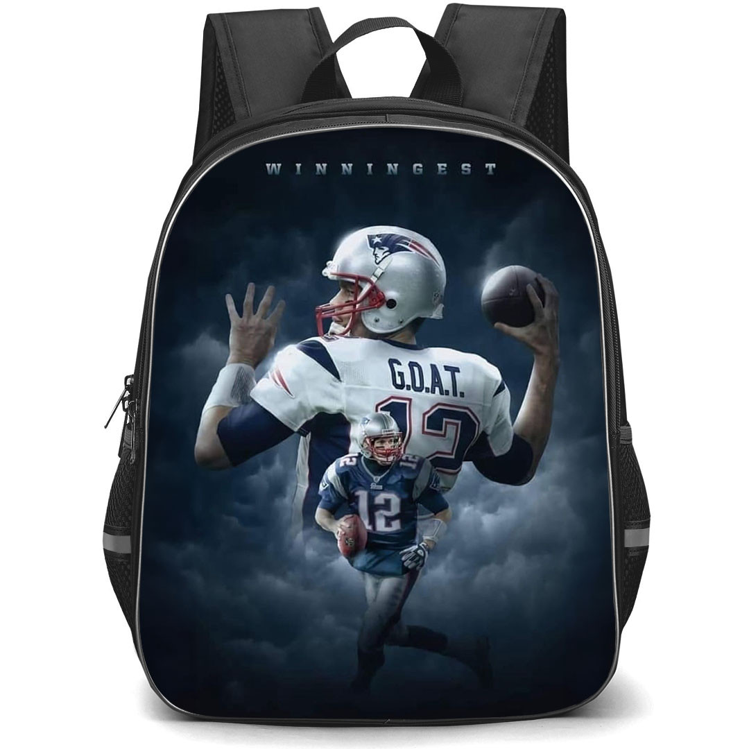 NFL Tom Brady Backpack StudentPack - Tom Brady 12 Tampa Bay Buccaneers GOAT Poster Couldy Background
