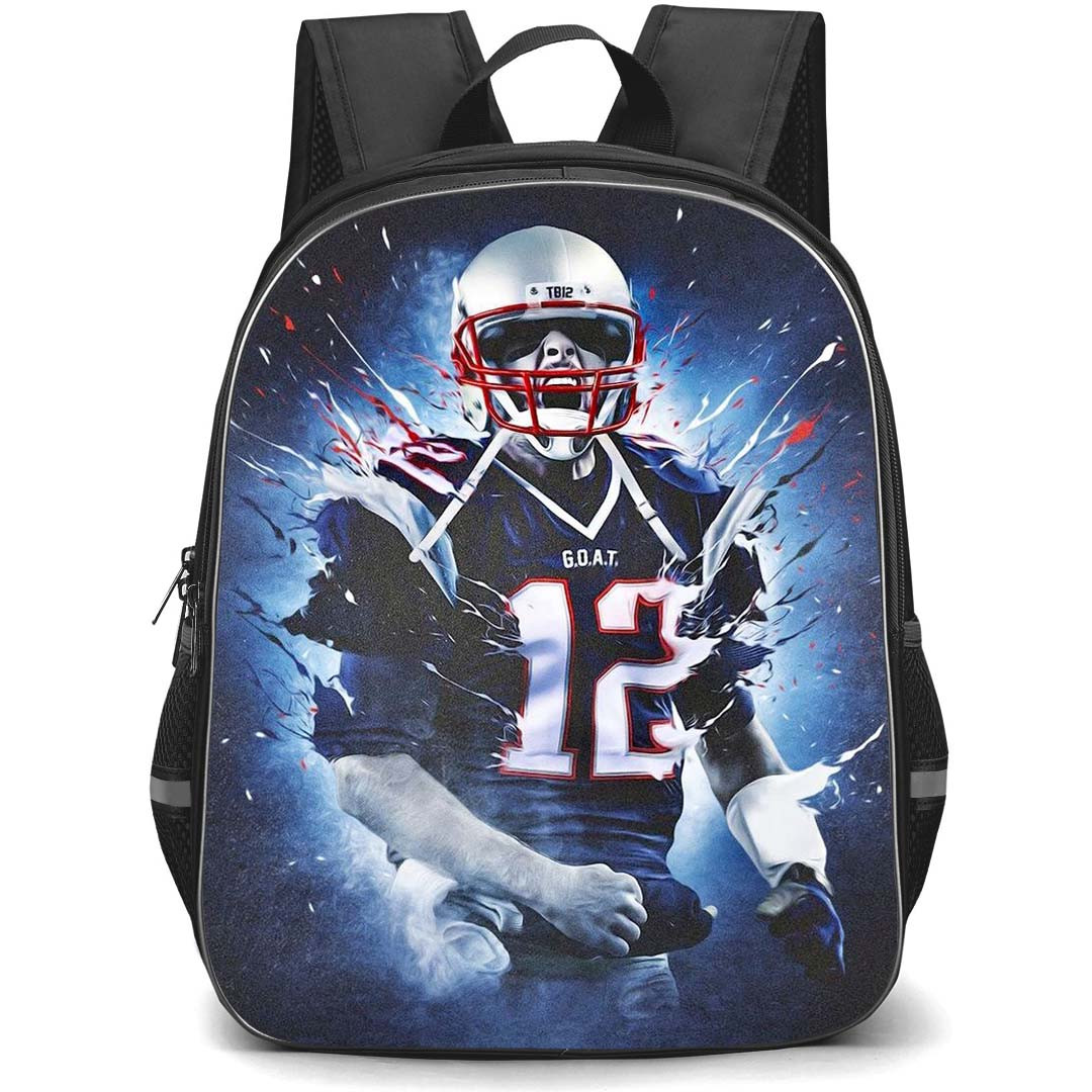 NFL Tom Brady Backpack StudentPack - Tom Brady 12 Tampa Bay Buccaneers GOAT Roaring On Blue Background