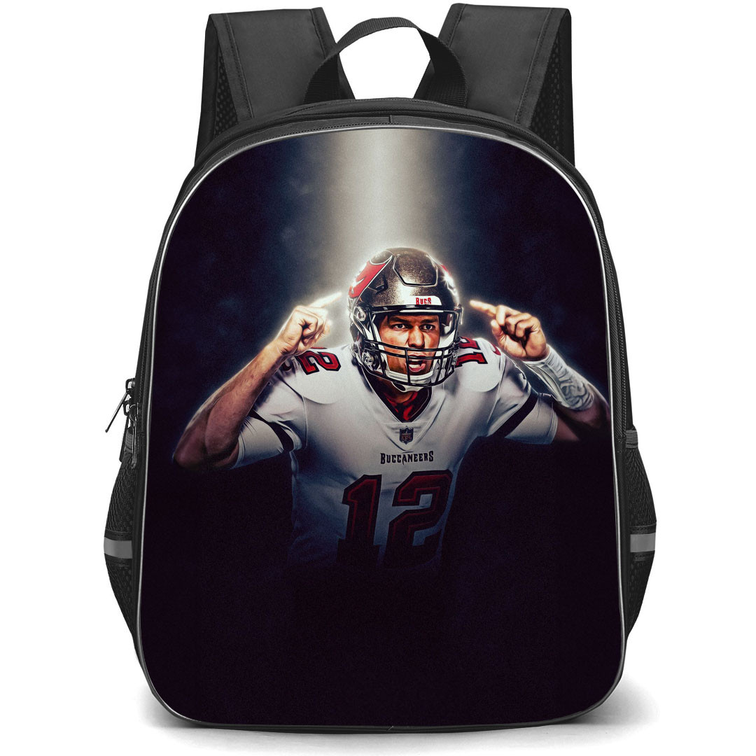 NFL Tom Brady Backpack StudentPack - Tom Brady 12 Tampa Bay Buccaneers Shouting On Dark Background