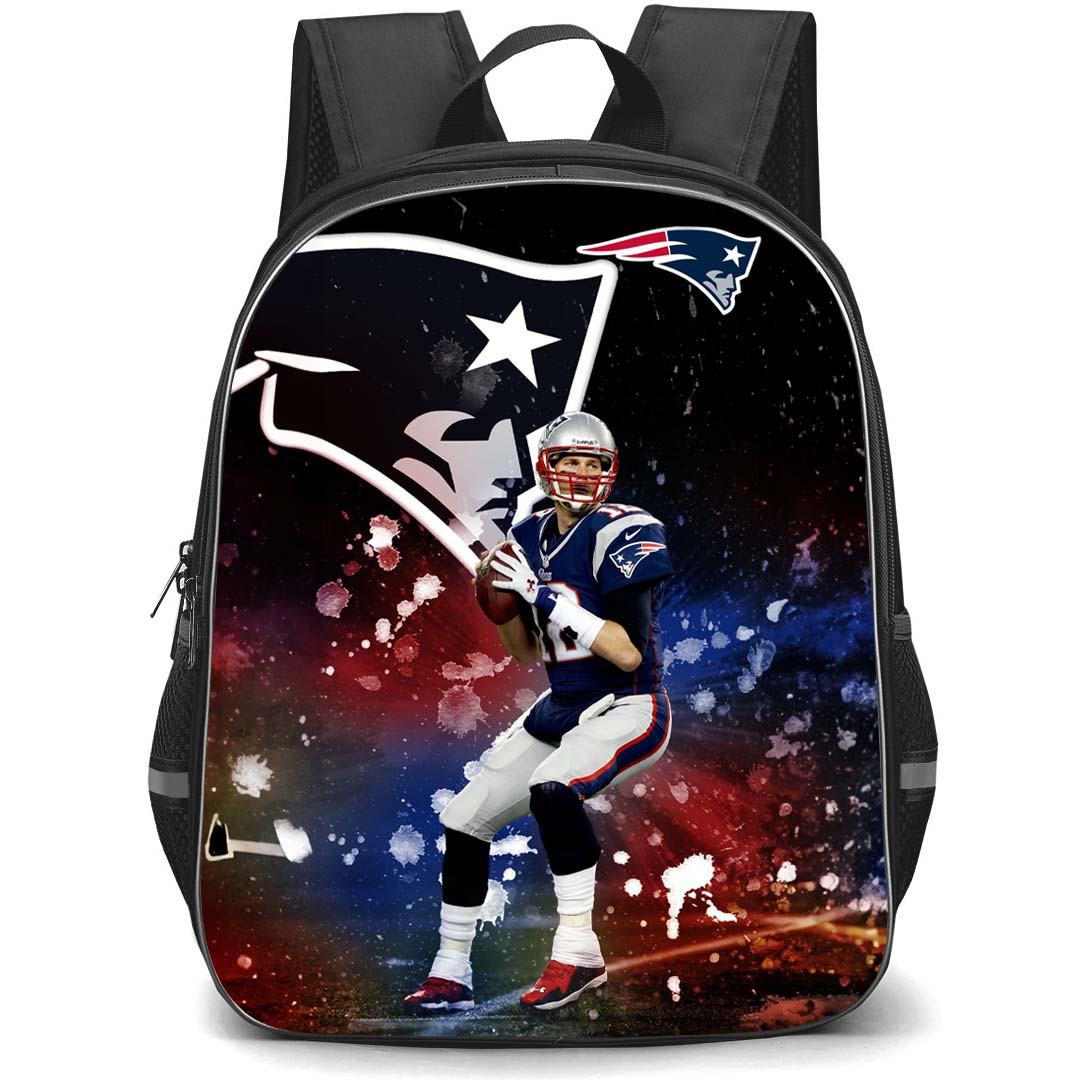 NFL Tom Brady Backpack StudentPack - Tom Brady 12 Tampa Bay Buccaneers Standing And Holding Ball On Graphic Background