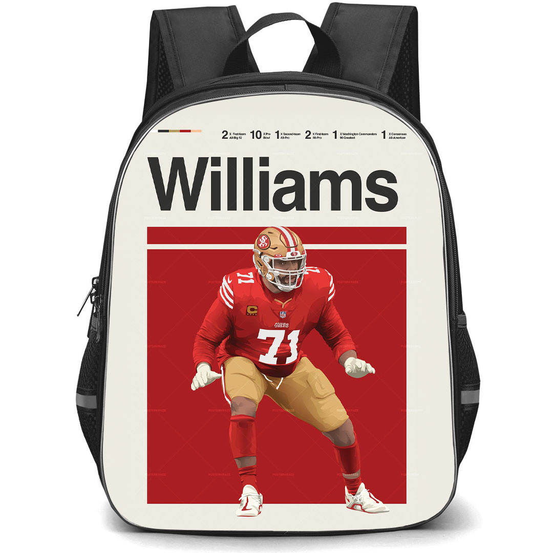 NFL Trent Williams Backpack StudentPack - Trent Williams 71 San Francisco 49ers Illustration Art Red Background