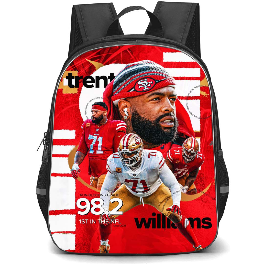 NFL Trent Williams Backpack StudentPack - Trent Williams 71 San Francisco 49ers Portrait On Red Graphic Art