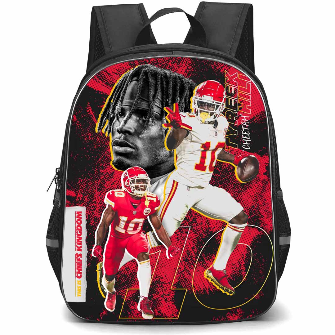 NFL Tyreek Hill Backpack StudentPack - Tyreek Hill 10 Kansas City Chiefs Side Portrait Grayscale Black Red Background