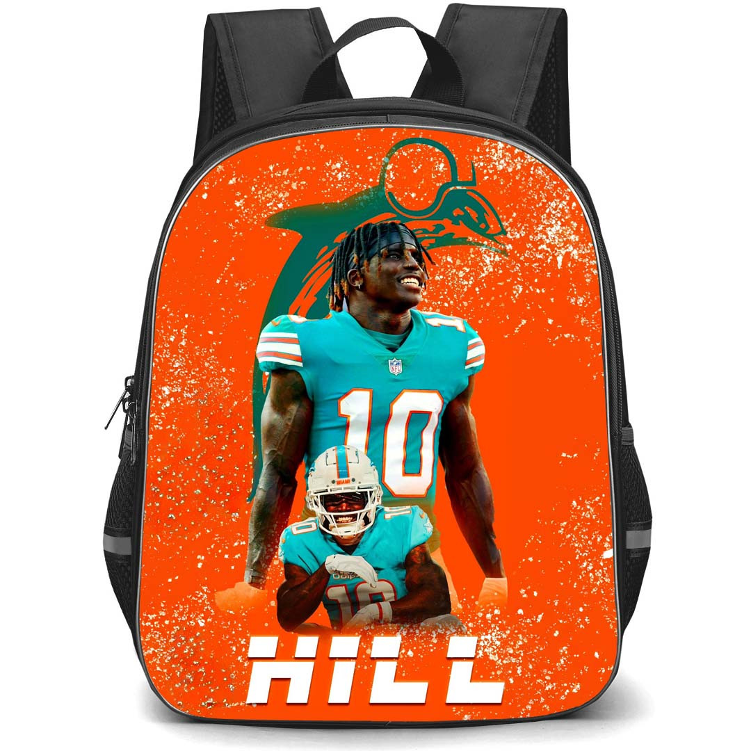 NFL Tyreek Hill Backpack StudentPack - Tyreek Hill 10 Miami Dolphins Smiling Portrait On Orange Background