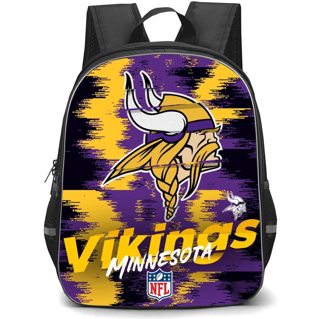 NFL Minnesota Vikings Backpack StudentPack - Minnesota Vikings Logo On Yellow And Purple Grunge Brush Stroke Abstract Background